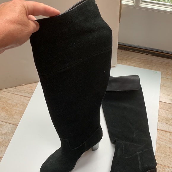 Michael Kors 🖤 Two Way Over Knee Boot Slouchy Wide Split Open Top Black Suede - Picture 9 of 16